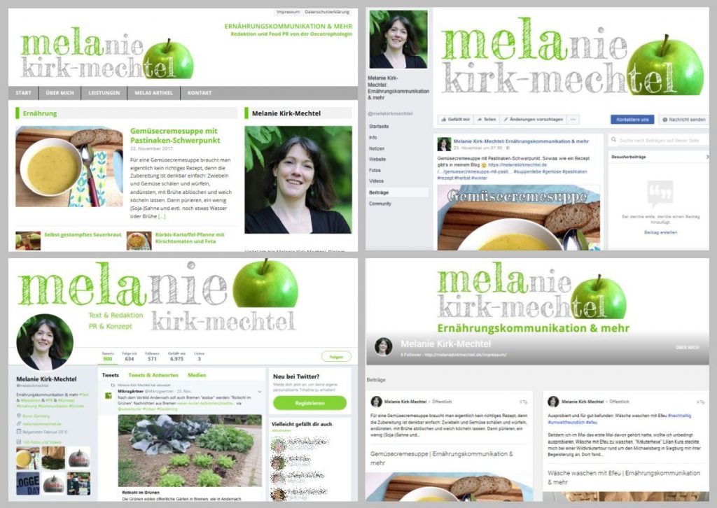 Verschiedene Webpräsenzen von Melanie Kirk-Mechtel