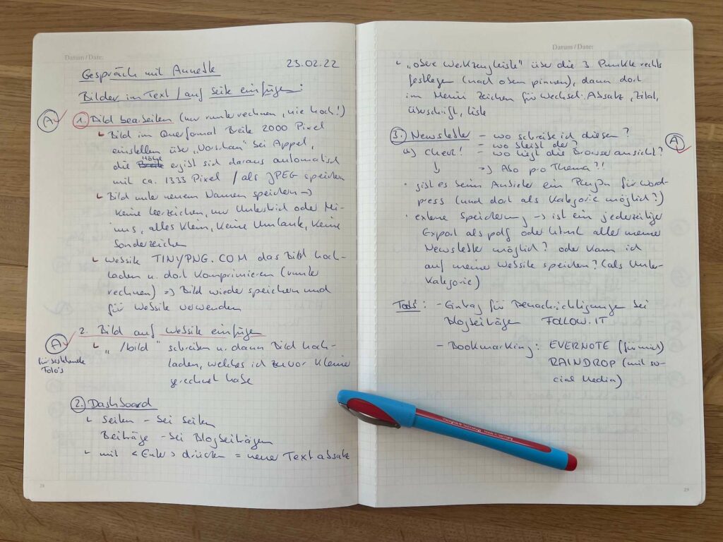 Katjas Mentoringheft voller Notizen
