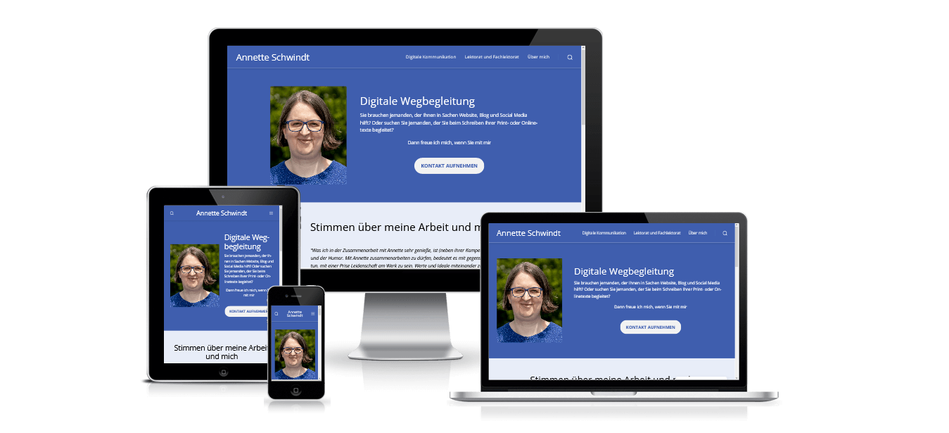 annetteschwindt.digital auf verschiedenen Bildschirmen und Geräten