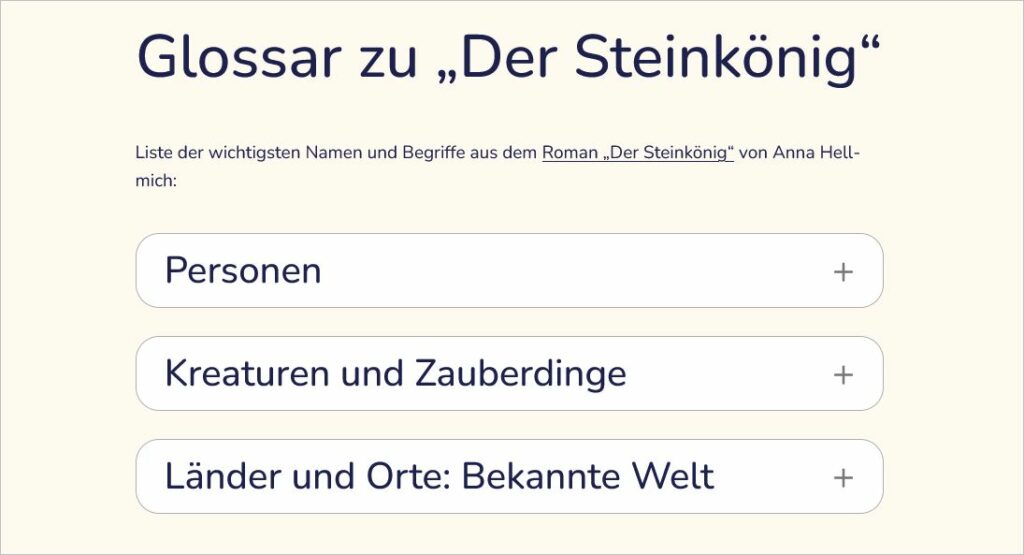 Screenshot der Glossarseite