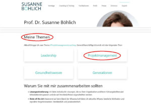 Startseite mit Themenliste, darunter Thema Projektmanagement