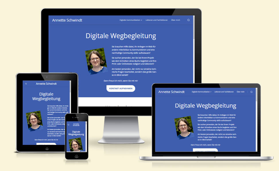 Diese website auf verschiedenen Bildschirmen von Smartphone bis Desktop