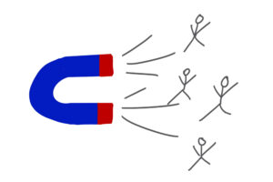 Zeichnung eines Magneten, der Strichmännchen anzieht