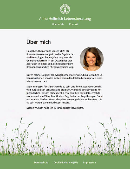 Screenshot der Über mich Seite der Beratungswebsite