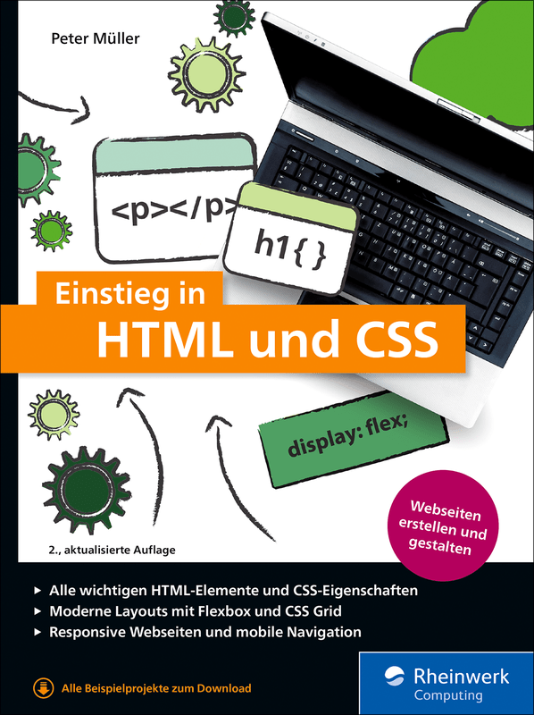 Cover von Einstieg in HTML und CSS mit orangefarbenem Titelbalken