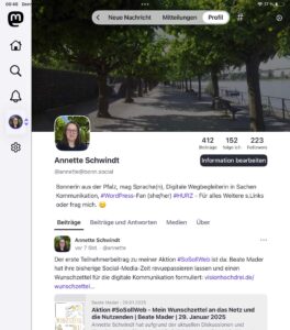 Screenshot von Annetes Mastodon-Profil
