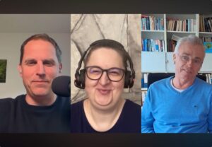 Lars Basche, Annette Schwindt und Stefan Pfeiffer beim Podcast