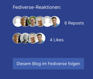 Screenshot Fediversereaktionen mit Miniavataren zu Likes und Boosts