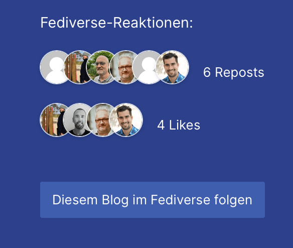 Screenshot Fediversereaktionen mit Miniavataren zu Likes und Boosts