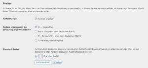 Screenshot der Avatr-Einstellungen im WordPress-Backend mit aktivierten Avataren und One User Avatar Zusatz