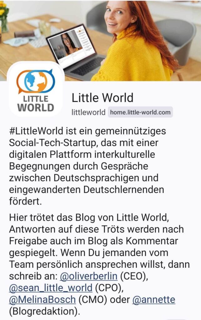 Screenshot des Mastodonprofils von Little World