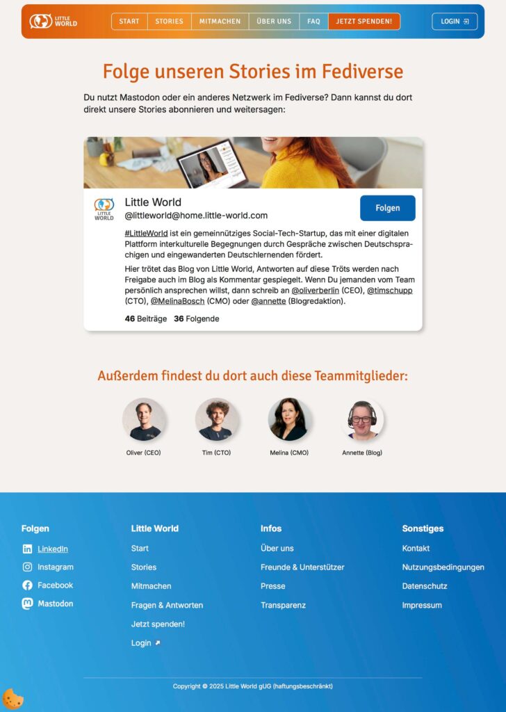 Screenshot der Landingpage für das Blogabo via Fediverse