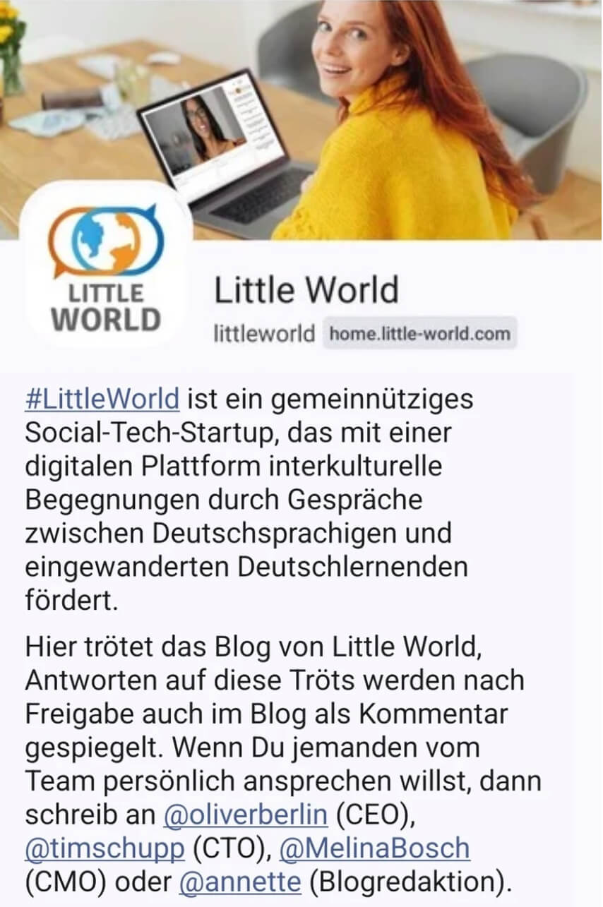 Screenshot der Profilansicht der Little-World-Bloginstanz