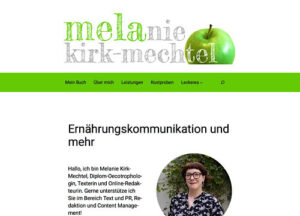 Screenshot von Melanies Website 2025 mit Portraitbild und Text