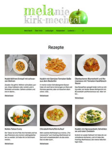 Screenshot der Rezeptübersichtsseite mit drei spaltiger Vorschau mit Bildern