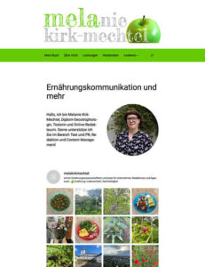 Screenshot von Melanies Website 2025 mit Portraitbild und Text und Instagramfeed