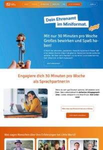 Screenshot eines Landingpage-Prototypen mit großem Bild und Call to action oben
