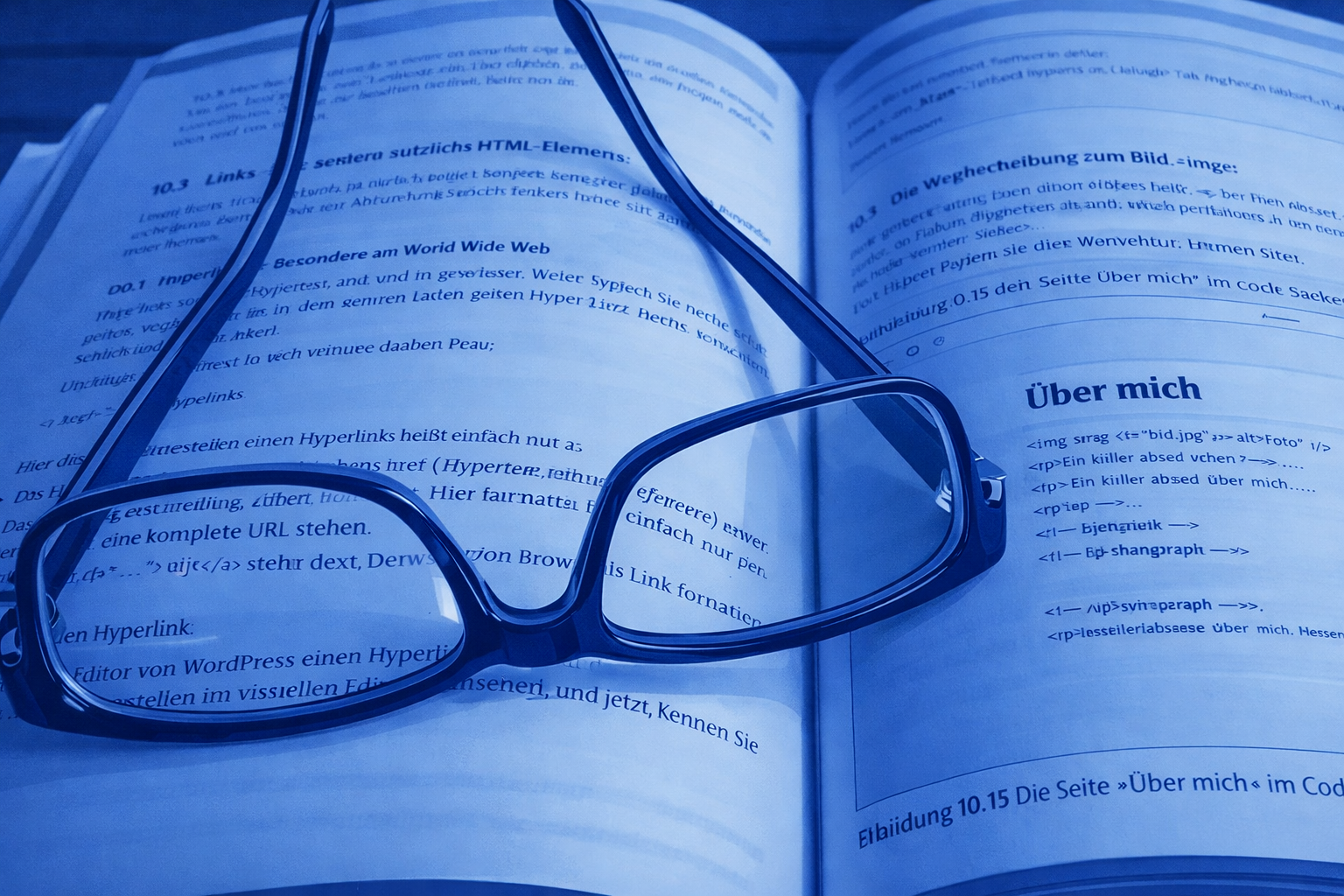 Brille liegt auf einem aufgeschlagenen Buch